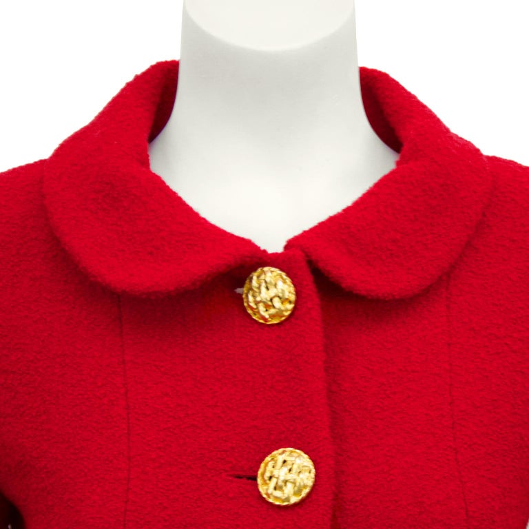 1990's Chanel Red Boucle Skirt Suit at 1stDibs
