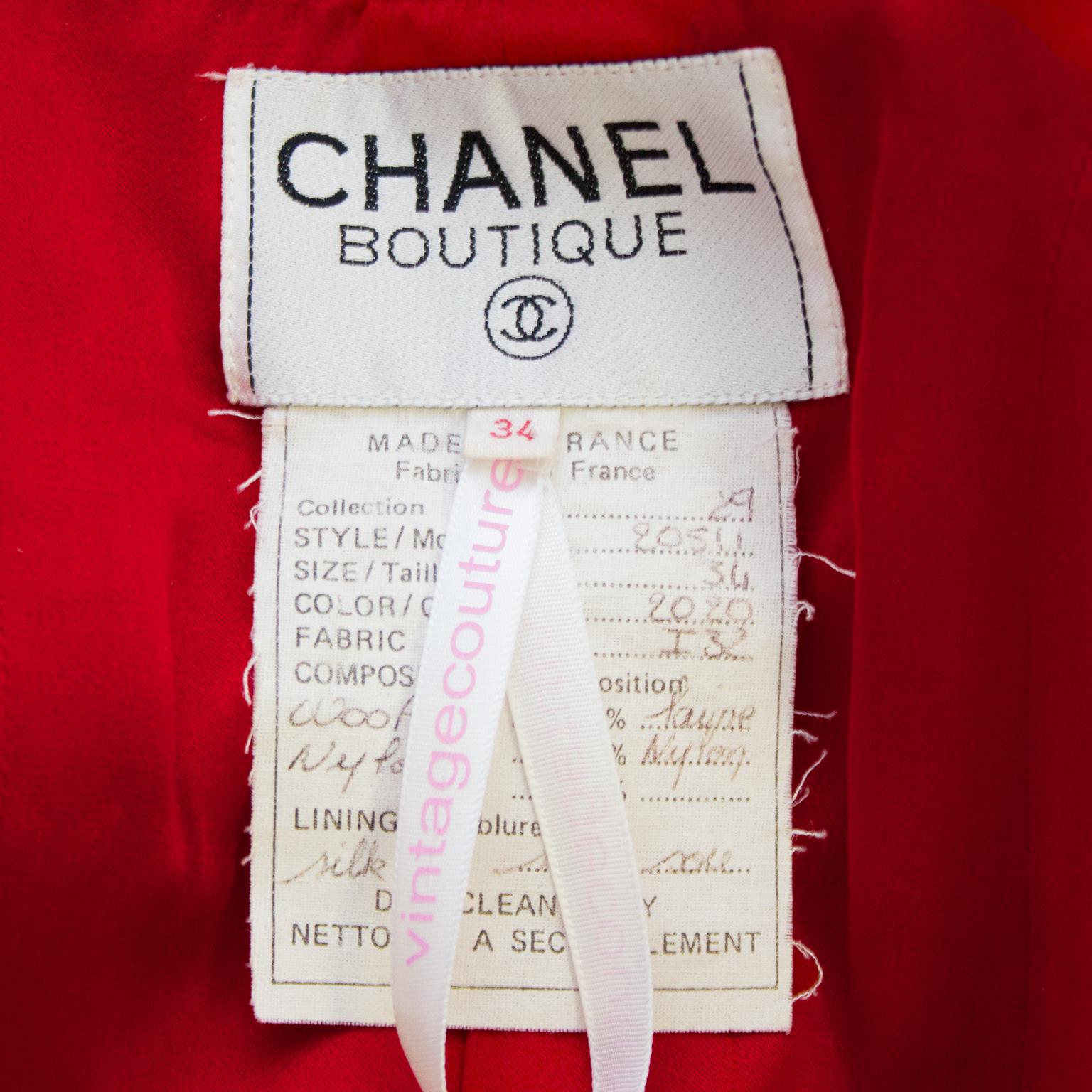 Women's 1990's Chanel Red Boucle Skirt Suit