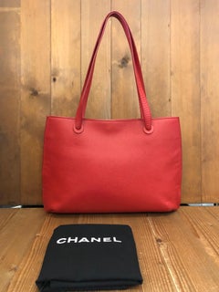 1990s CHANEL Red Calf Leather Tote Bag