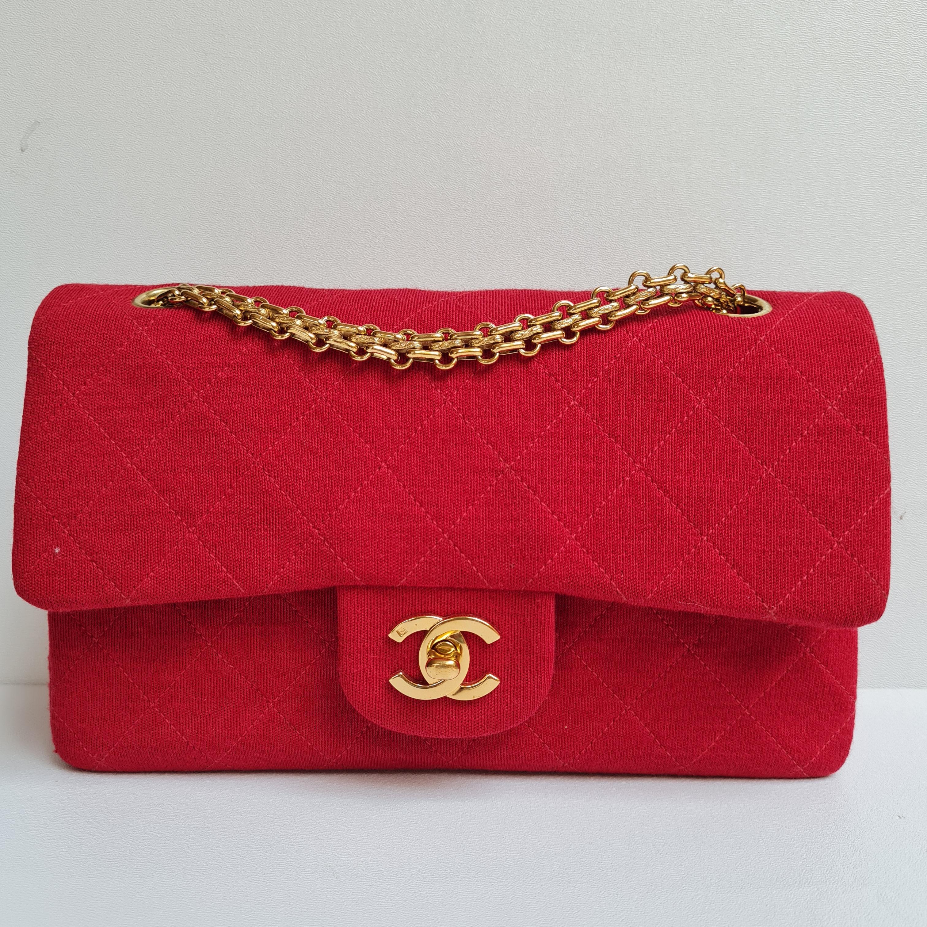 1990s Chanel Red Jersey Quilted Medium Flap Bag 9