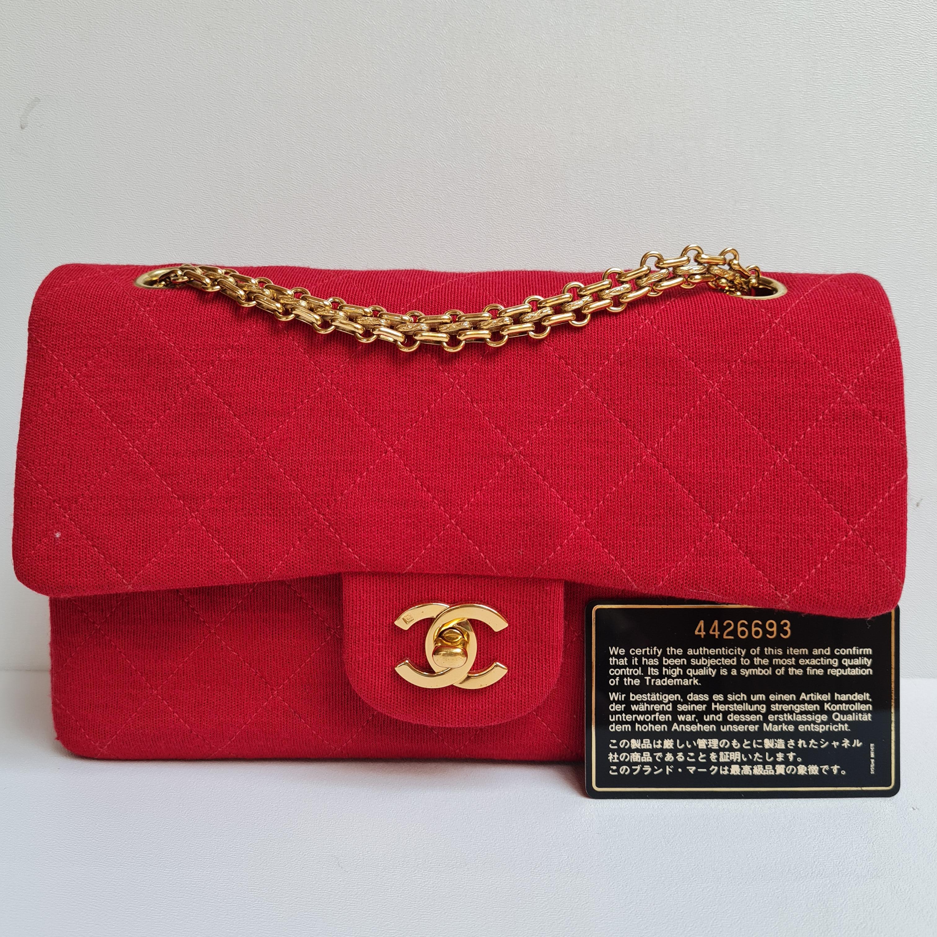 1990s Chanel Red Jersey Quilted Medium Flap Bag 10