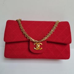 1990s Chanel Red Jersey Quilted Medium Flap Bag