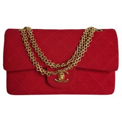 Retro 1990s Chanel Red Jersey Quilted Medium Flap Bag