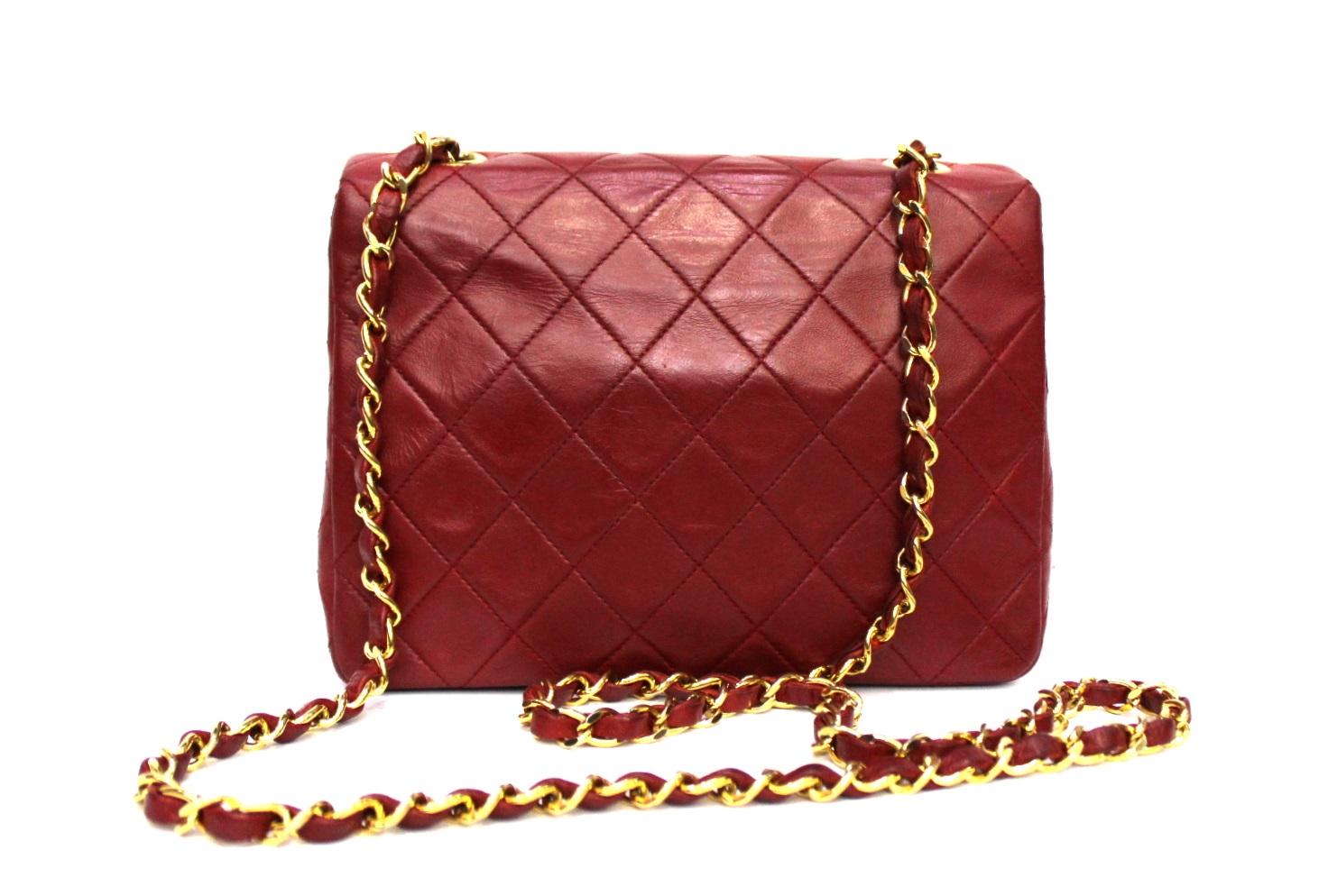 Brown 1990s Chanel Red Leather Mini Flap Bag
