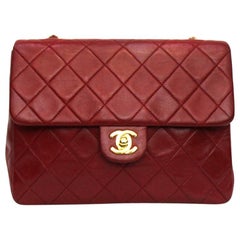 Retro 1990s Chanel Red Leather Mini Flap Bag