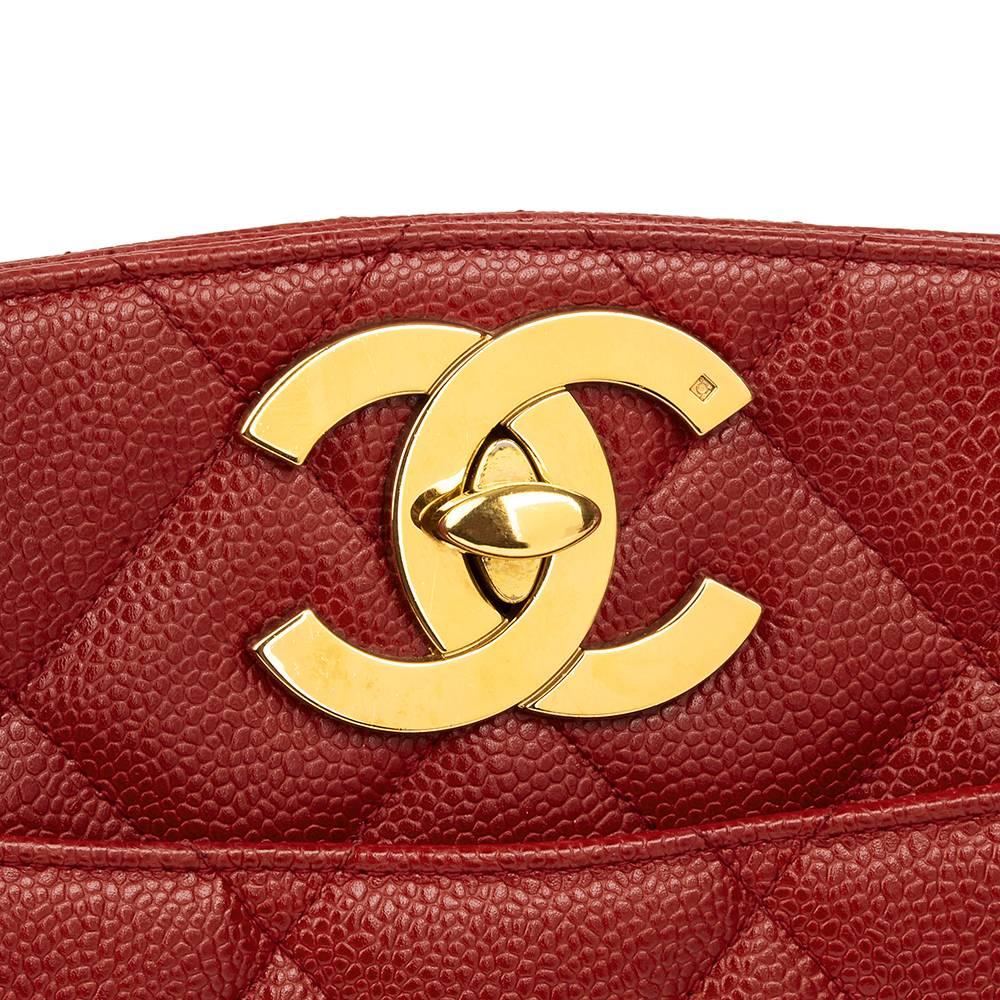 1990 Chanel Red Quilted Caviar Leather Vintage Shoulder Bag 1