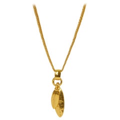 1990's Chanel Satin Gold Double Leaf Necklace