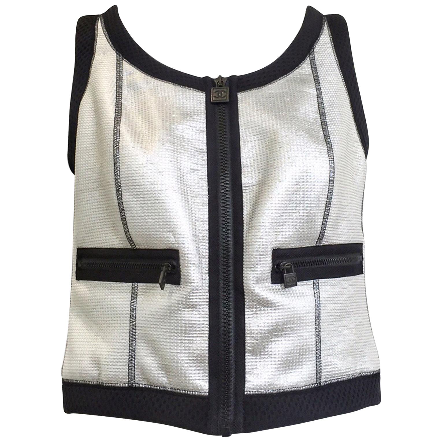  1990s CHANEL Silver and Black Vest 