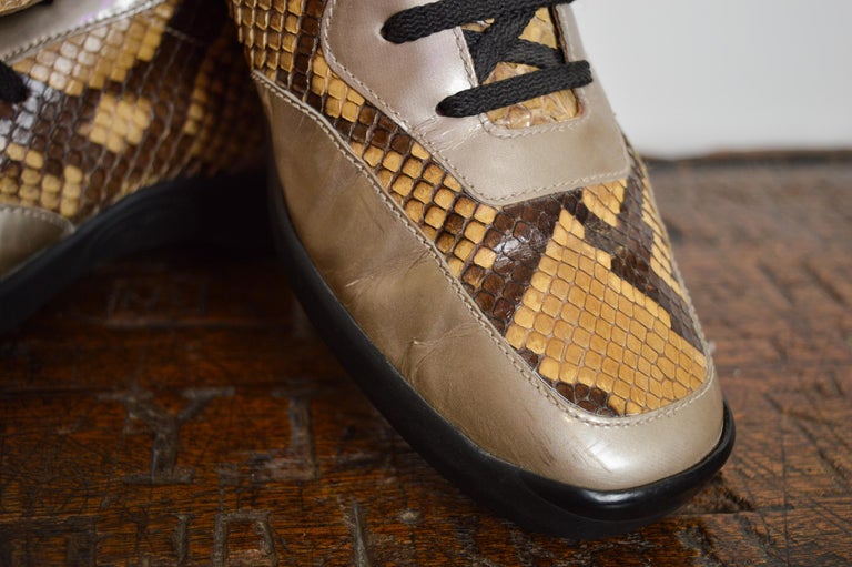 CHANEL 1990’s snake skin football sneaker 1990s Chanel Silver Leather football soccer style sneaker  main image 4
