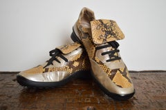 1990s Chanel Silver Leather football soccer style sneaker / CC emblem Trainers