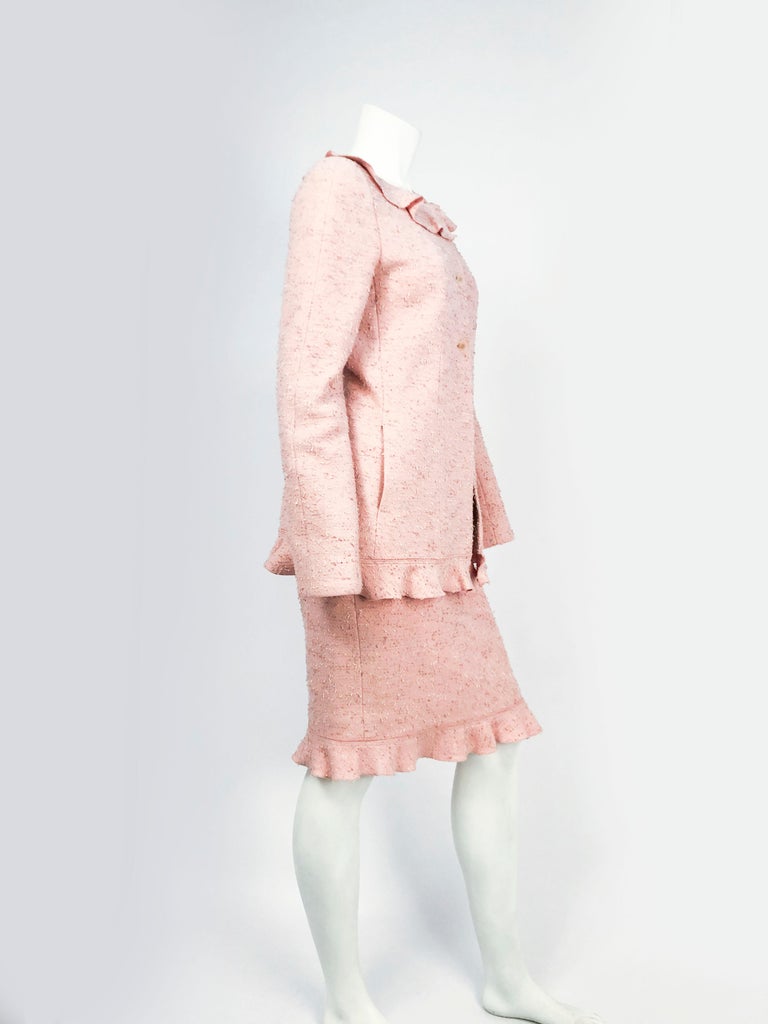 1990's Chanel Soft Pink Tweed Suit at 1stDibs