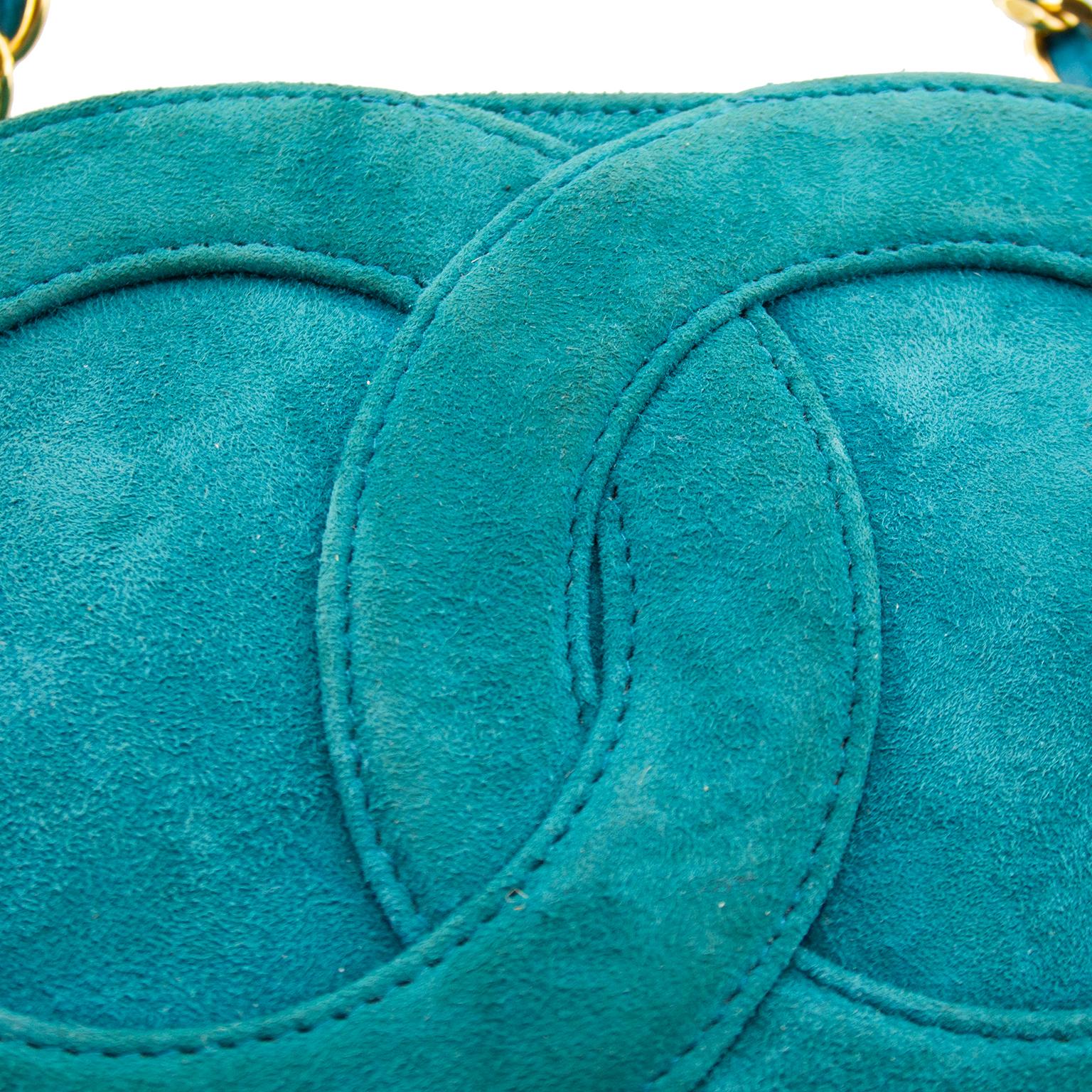 Blue 1990s Chanel Teal Suede Mini Bag with Tassel 