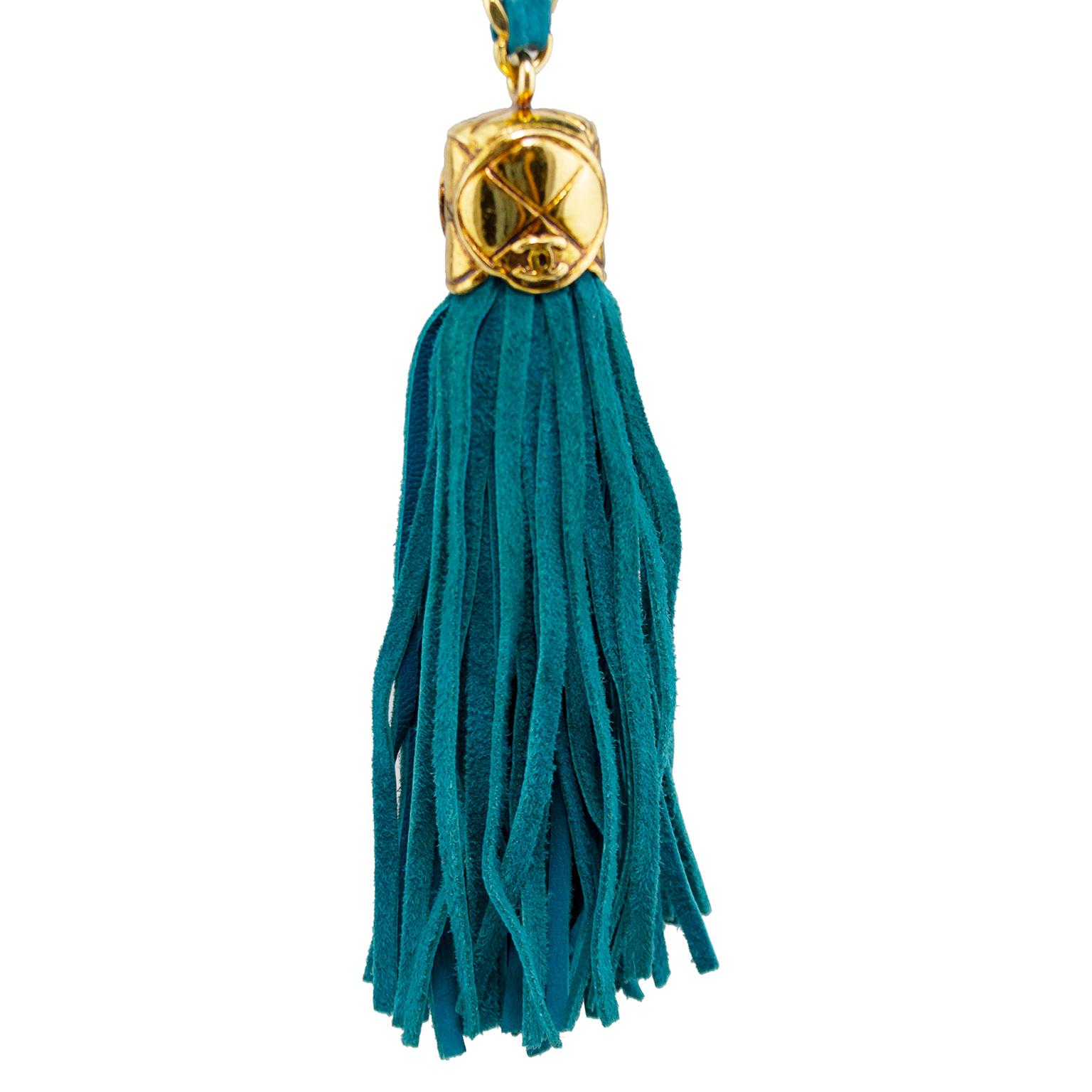1990s Chanel Teal Suede Mini Bag with Tassel  In Good Condition In Toronto, Ontario