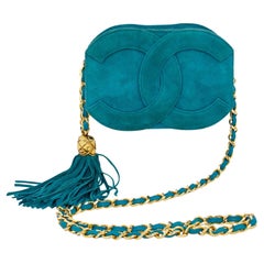 1990s Chanel Teal Suede Mini Bag with Tassel 