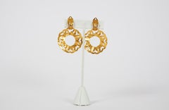 1990's Chanel Tiger's Eye Door Knocker Gold Earrings