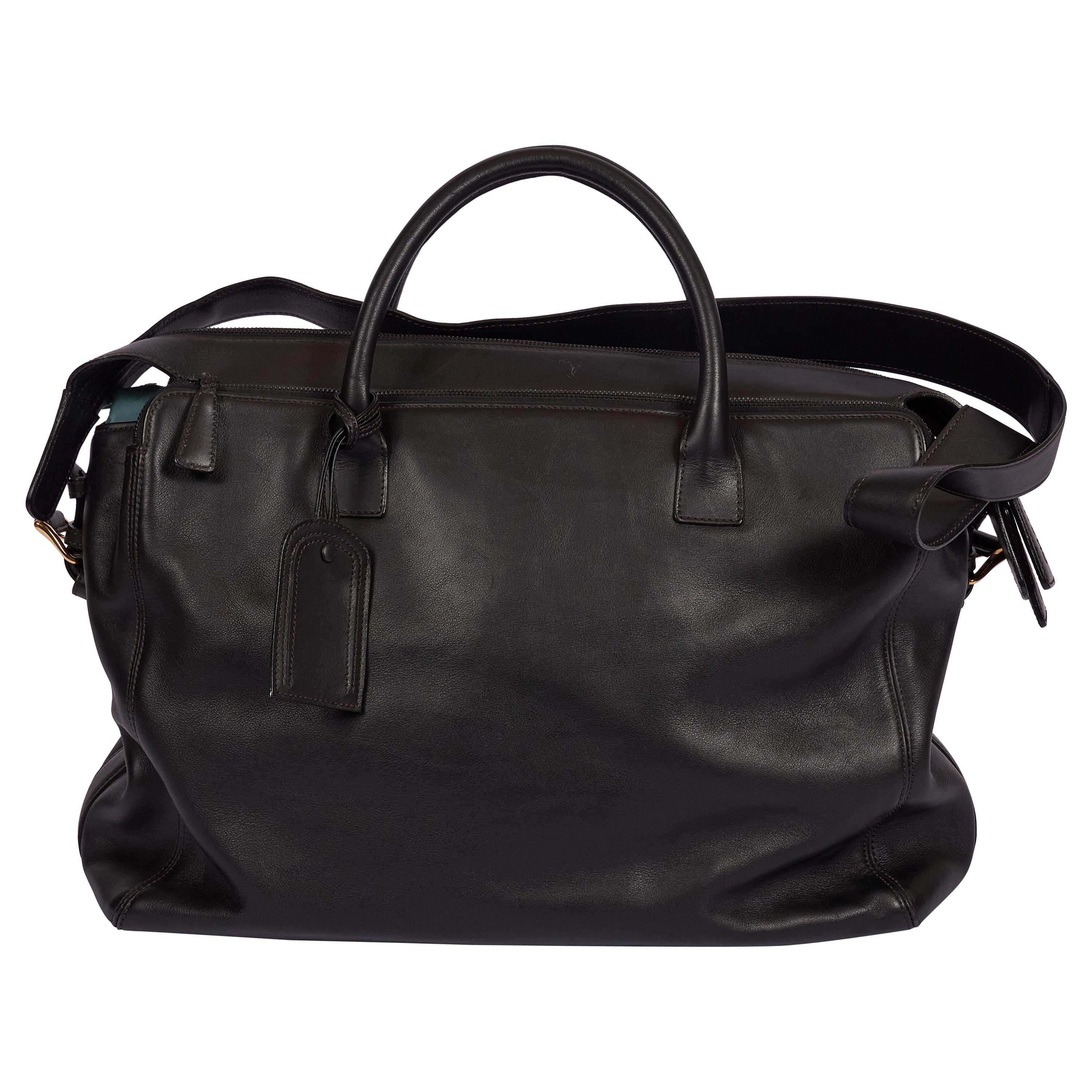 1990's Chanel Vintage Black Leather Unisex Bag For Sale