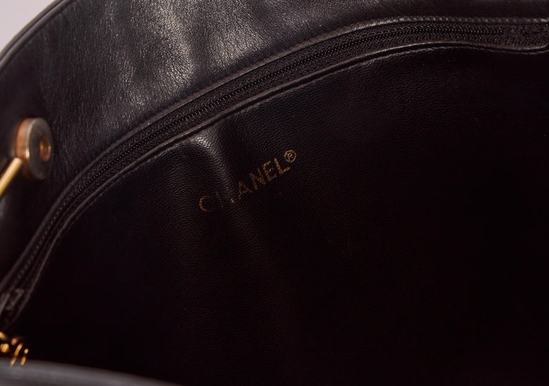 Vintage CHANEL 1996 Black Leather Quilted Camera Bag With Gold 