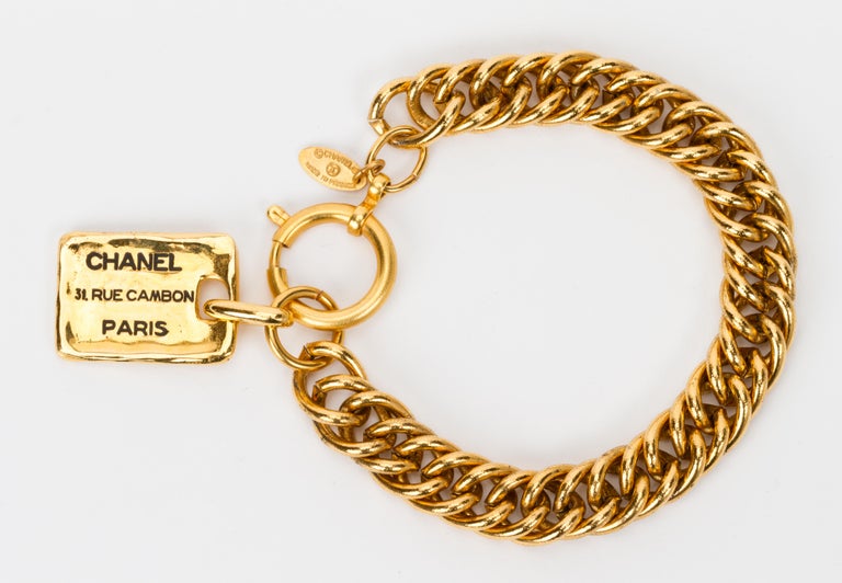 1990's Chanel Vintage Dog Tag Gold Chain Bracelet at 1stDibs