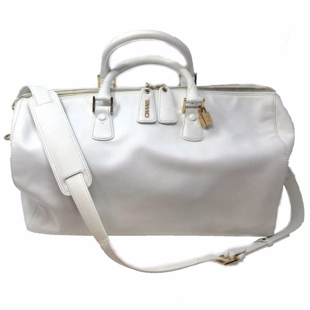 1990s Chanel Vintage White Caviar Leather Duffle Large Travel Bag 5