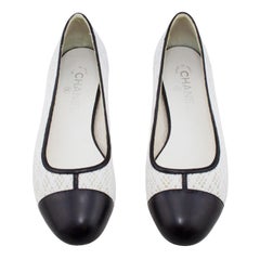1990s Chanel White Eyelet and Black Leather Flats