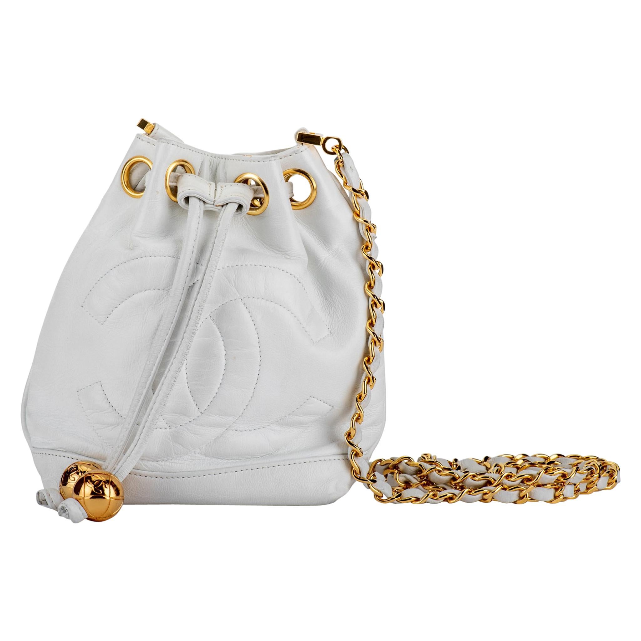 1990's Chanel White Lamb Vintage Bucket Bag