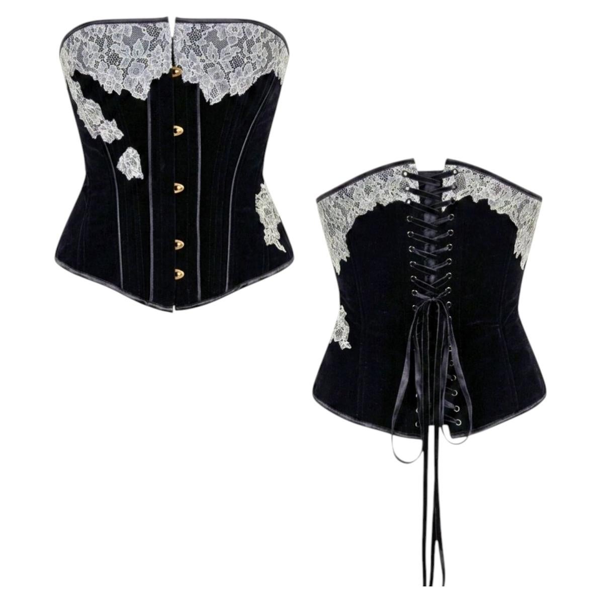 1990s Chantal Thomass Black & White Lace Corset Bustier