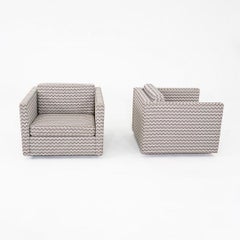 1990s Charles Pfister for Knoll Club Lounge Chair in Grey Geometric Fabric