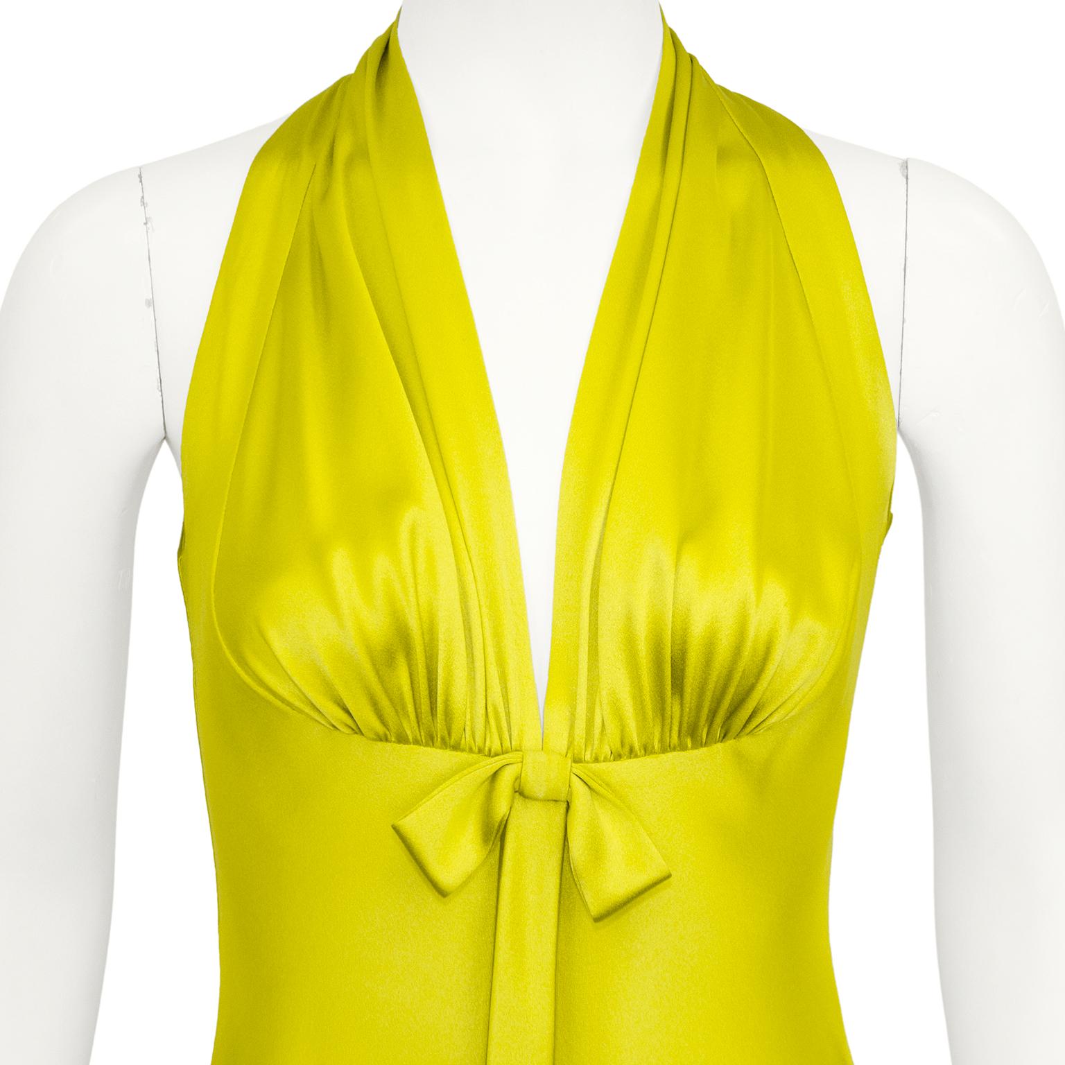 Yellow 1990s Chartreuse Silk Cocktail Dress 
