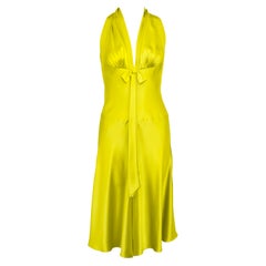 1990s Chartreuse Silk Cocktail Dress