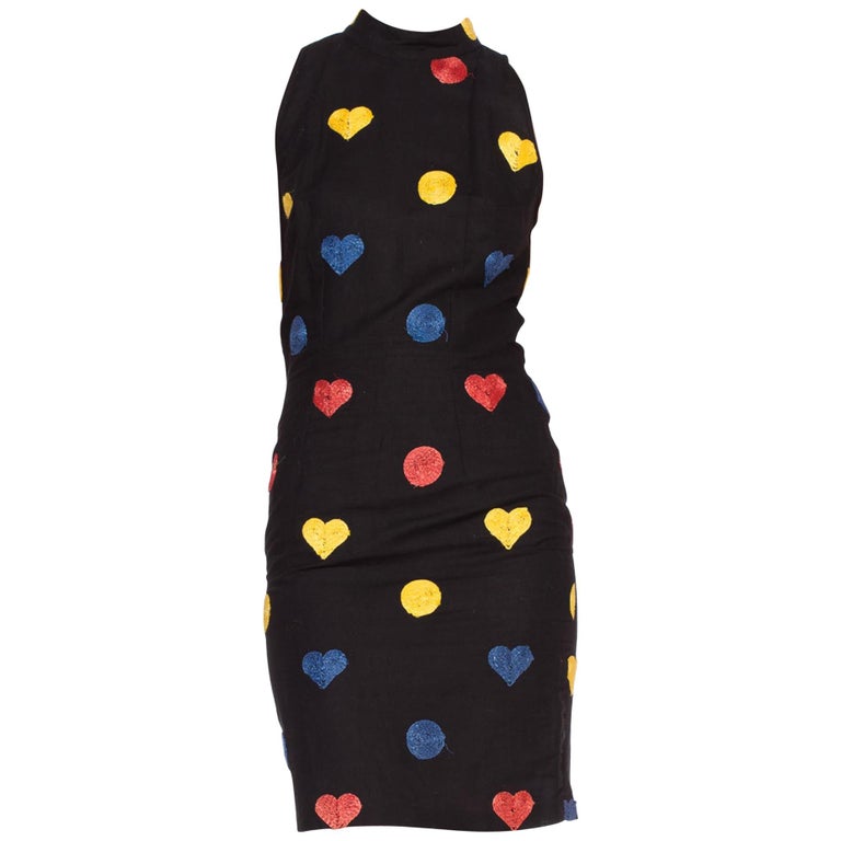 1990'S CHIARA BONI Black Linen Sleevless Dress With Raffia Hearts and Dots  For Sale at 1stDibs | chiara boni lord and taylor, moschino pill dress, chiara  boni black dress