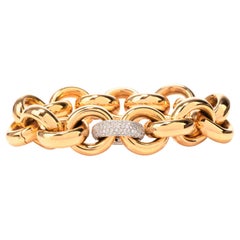 1990s Chic 18 Karat Yellow Gold and Diamond Flexible Link Bracelet