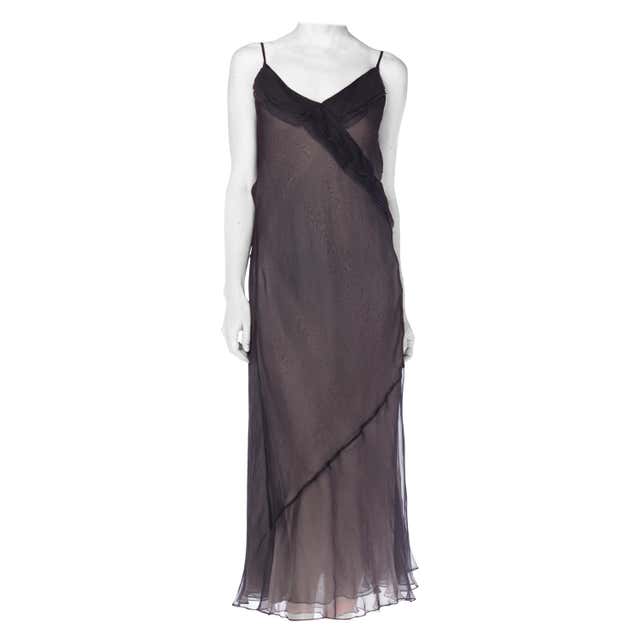 1990S Silver Grey Silk Chiffon 4-Layer Sheer Bias Cut Slip Dress at ...