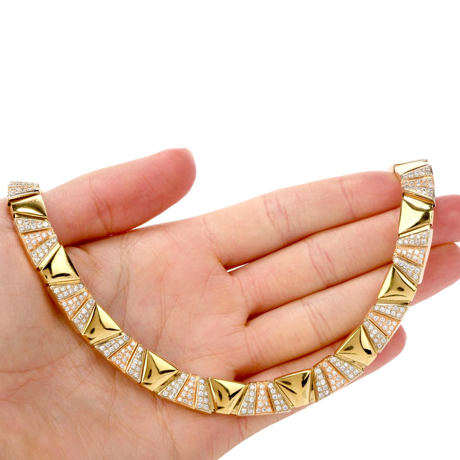 Round Cut 1990s Chimento Designer Diamond 18 Karat Gold Choker Necklace