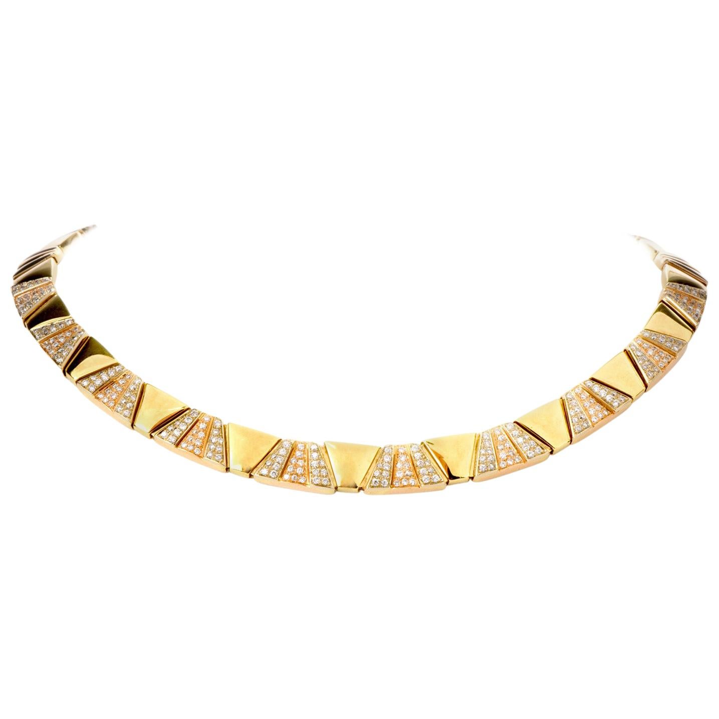 1990s Chimento Designer Diamond 18 Karat Gold Choker Necklace
