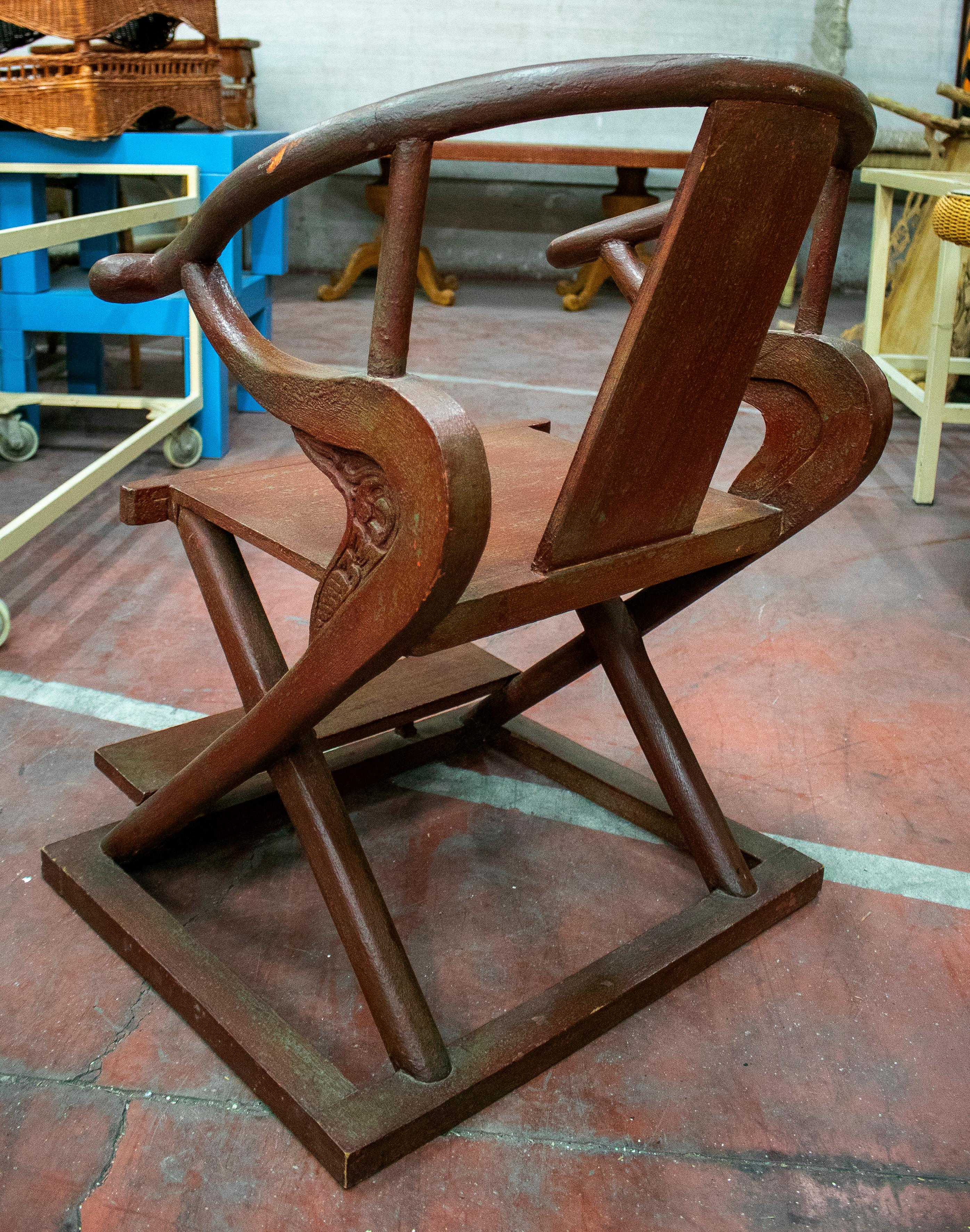 1990s Chinese Oriental Wooden Armchair For Sale 2