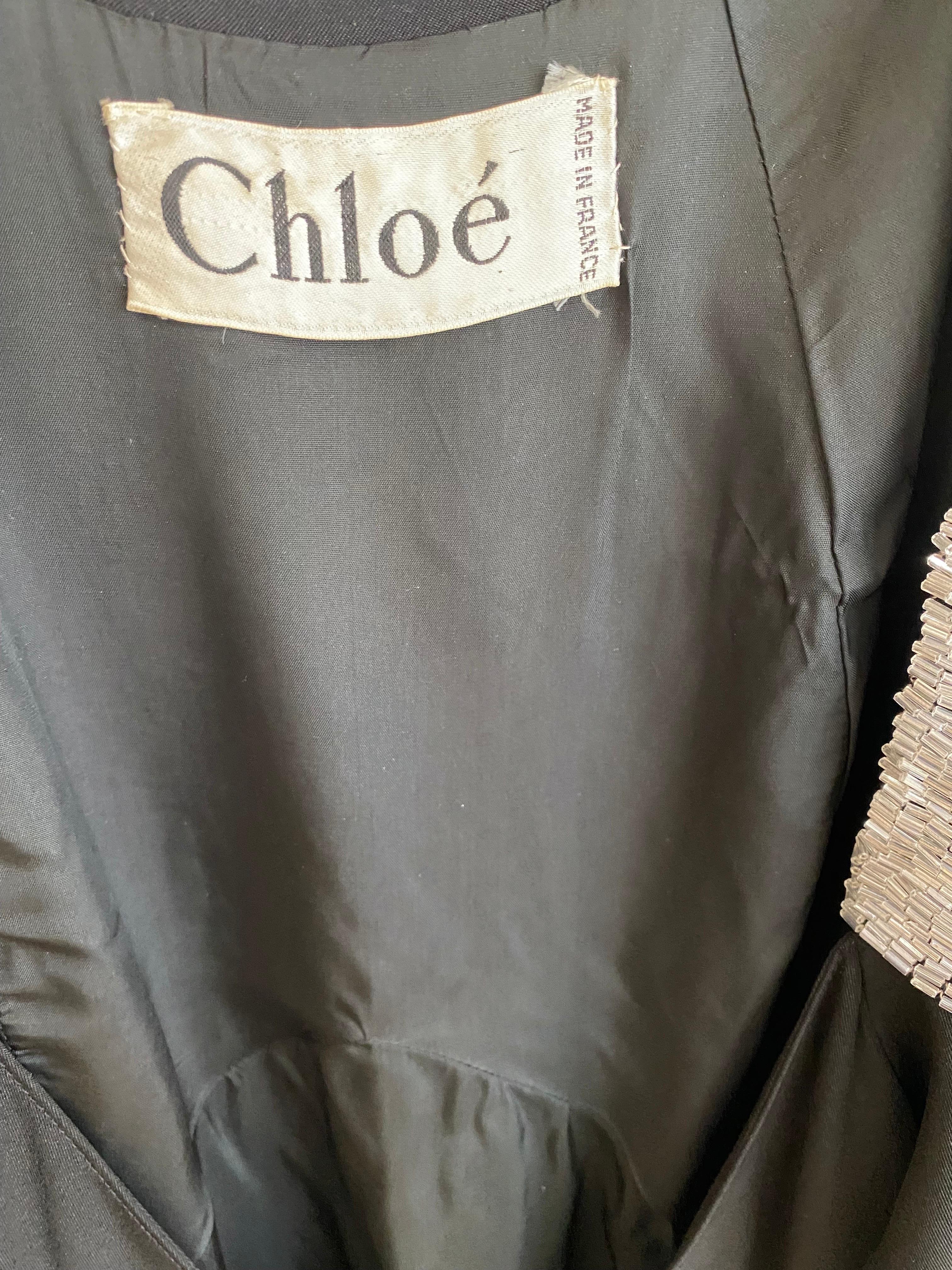Women's 1990s Chloè Black Crepe Beaded Cocktail Dress