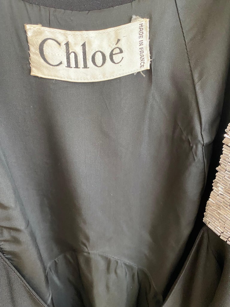 Women's 1990s Chloè Black Crepe Beaded Cocktail Dress For Sale
