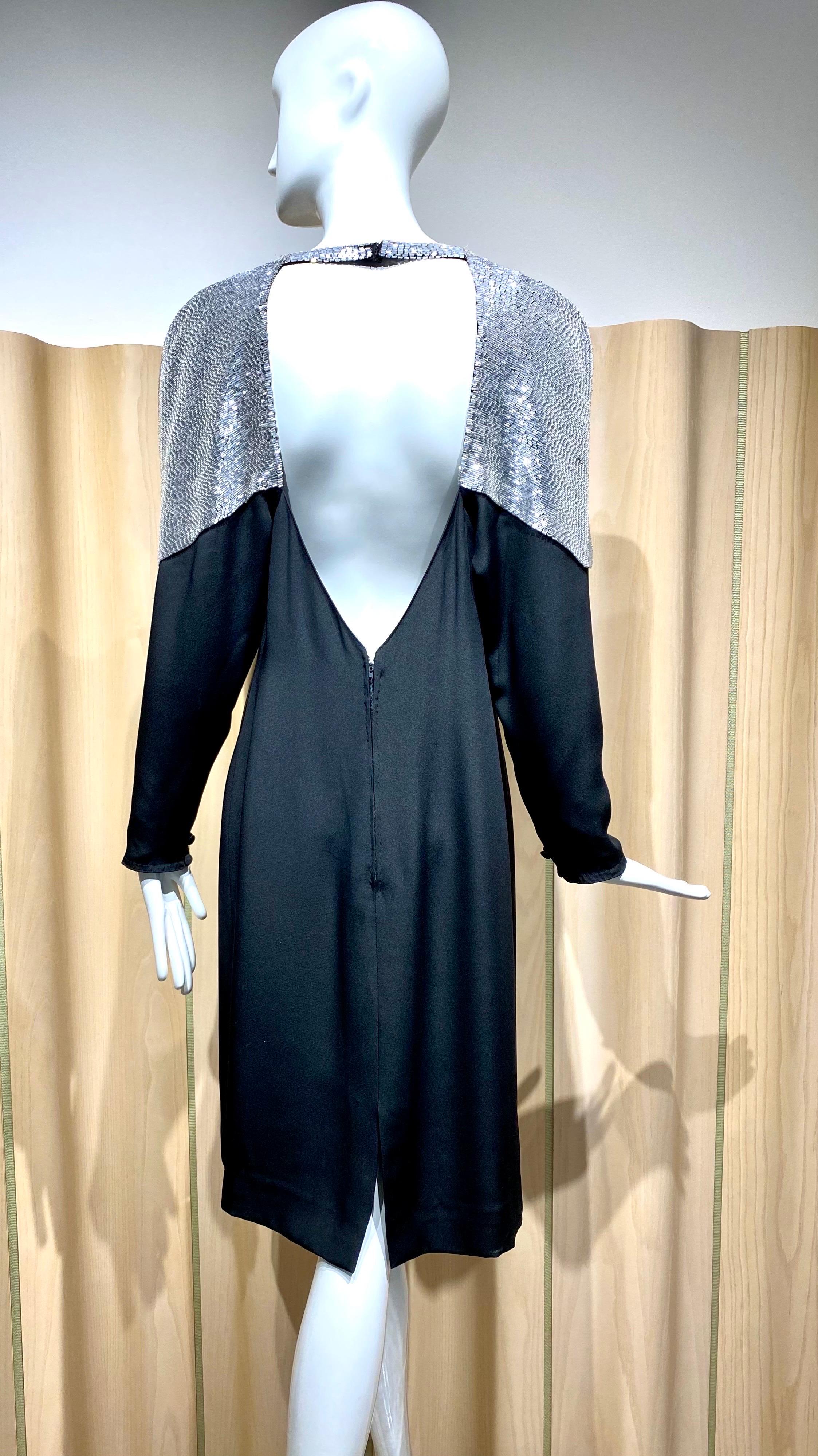 1990s Chloè Black Crepe Beaded Cocktail Dress 4