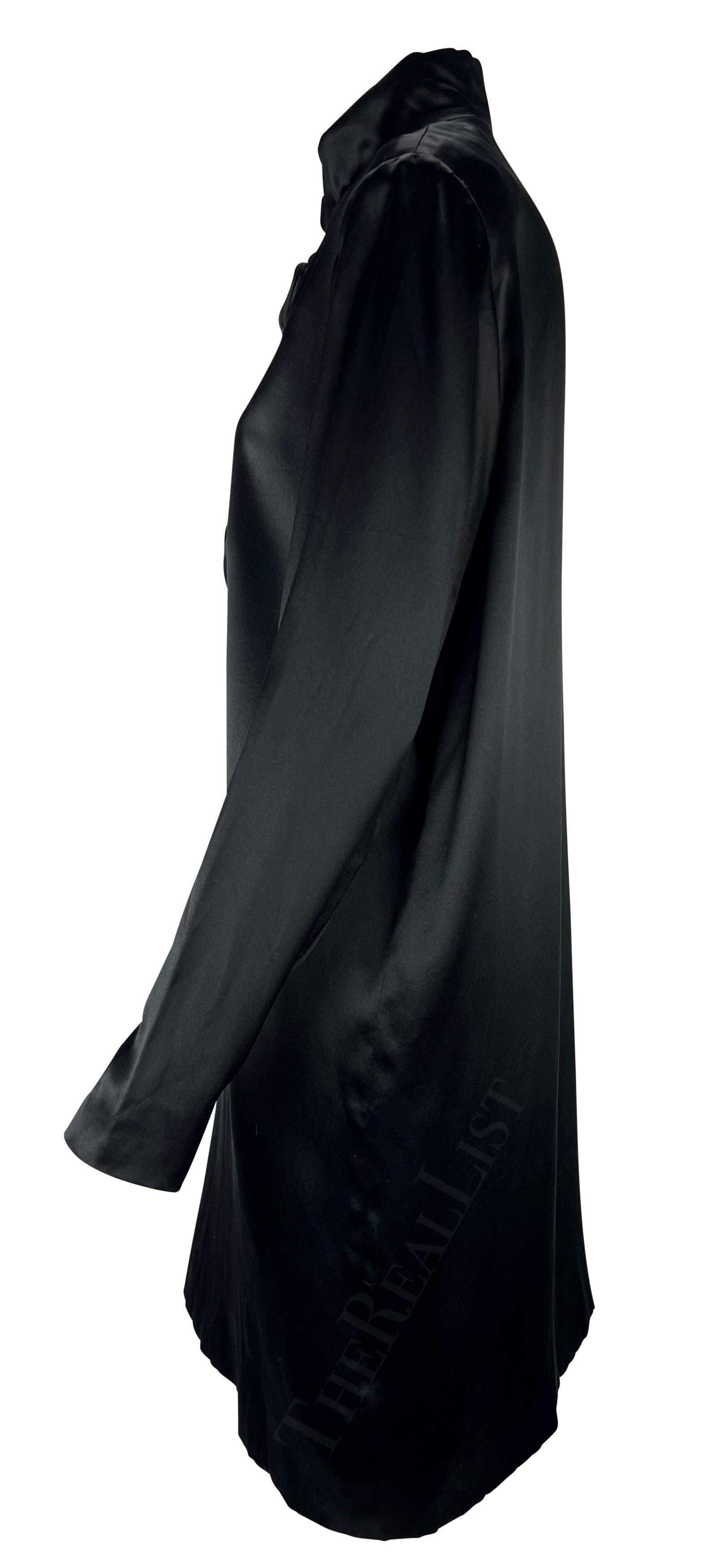 Women's 1990s Chloé Black Oversized Black Satin Plunging Mandarin Collar Shift Dress For Sale