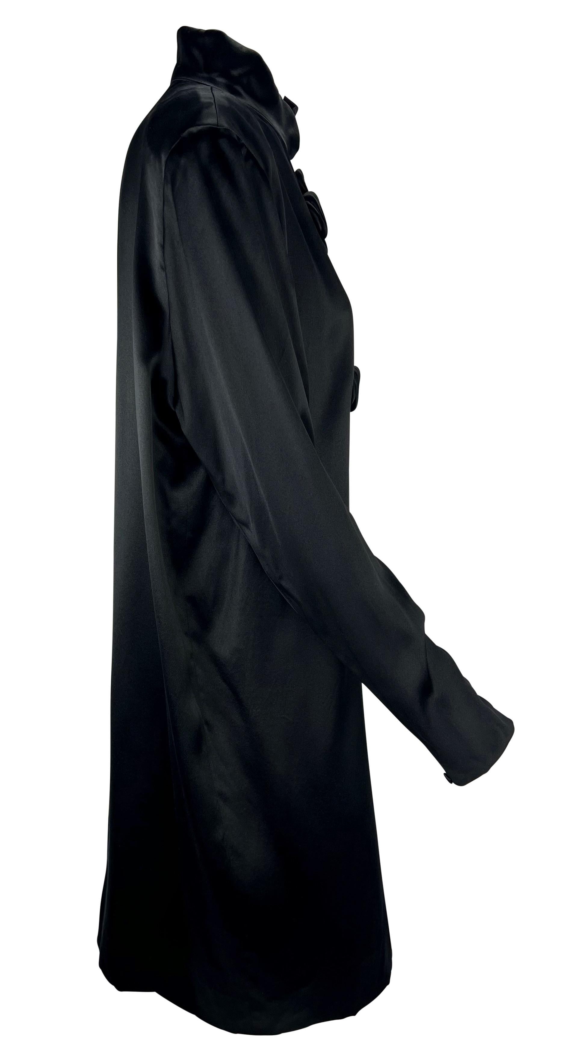 1990s Chloé Black Oversized Black Satin Plunging Mandarin Collar Shift Dress For Sale 2