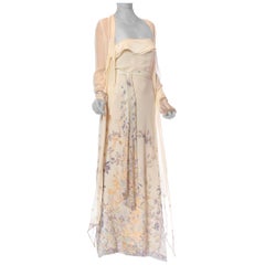 1990er CHLOE Floral Seide Chiffon Kleid & passende Duster Jacke