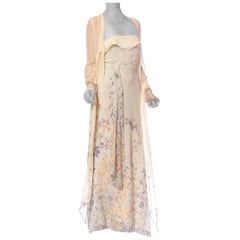 1990S CHLOE Floral Silk Chiffon Dress & Matching Duster Jacket