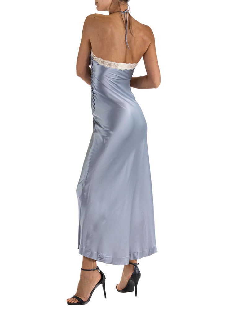 1990S CHLOE Silver Bias Cut Silk Charmeuse Halter Gown With Lace Trim and  Gallia at 1stDibs | bias cut halter dress, silver silk gown, silver silk  dress