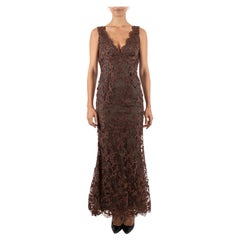 1990S Chocolate Brown Rayon & Seide Burnout Chiffon Kleid