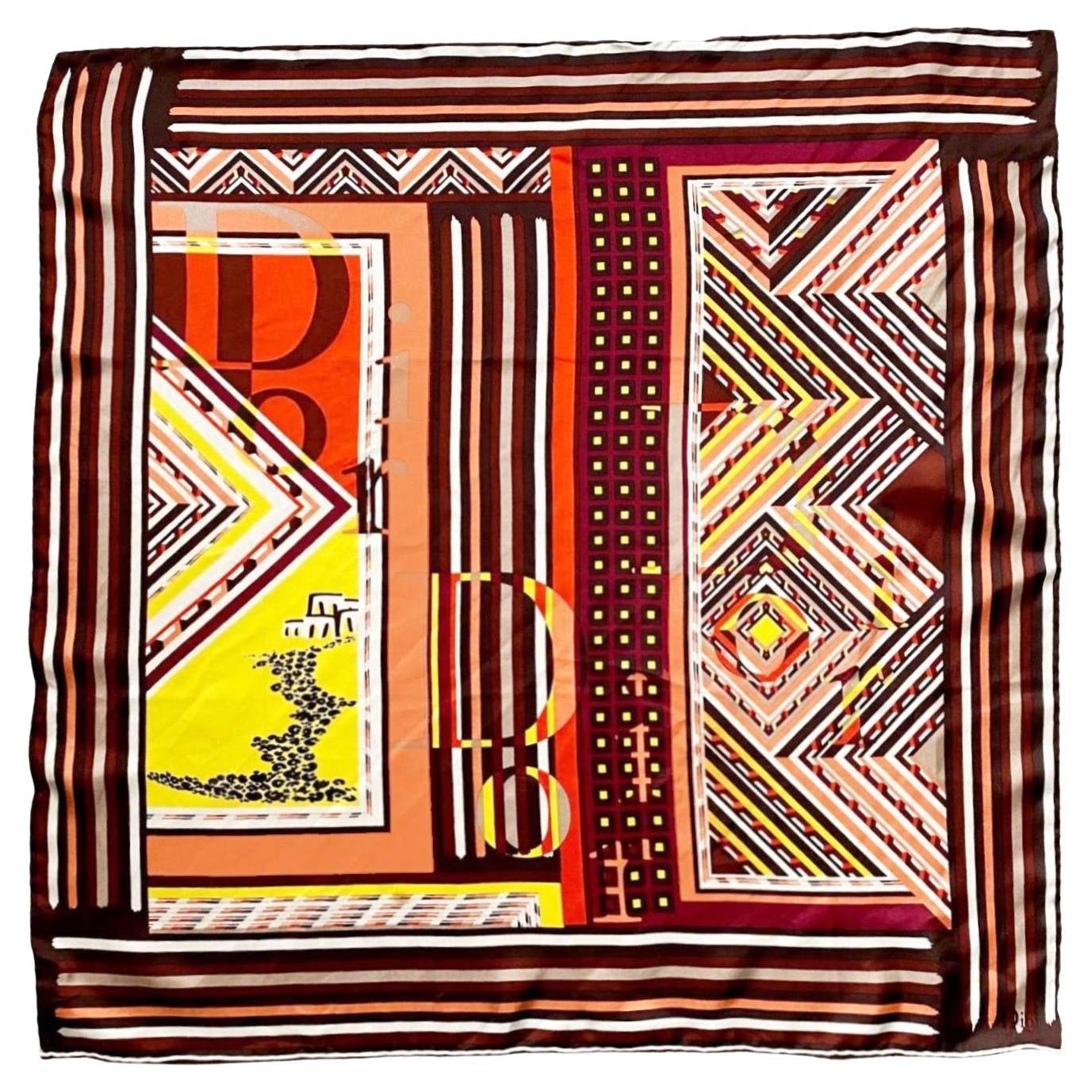 2000s Christian Dior Abstract Geometric Multicolor Silk Scarf