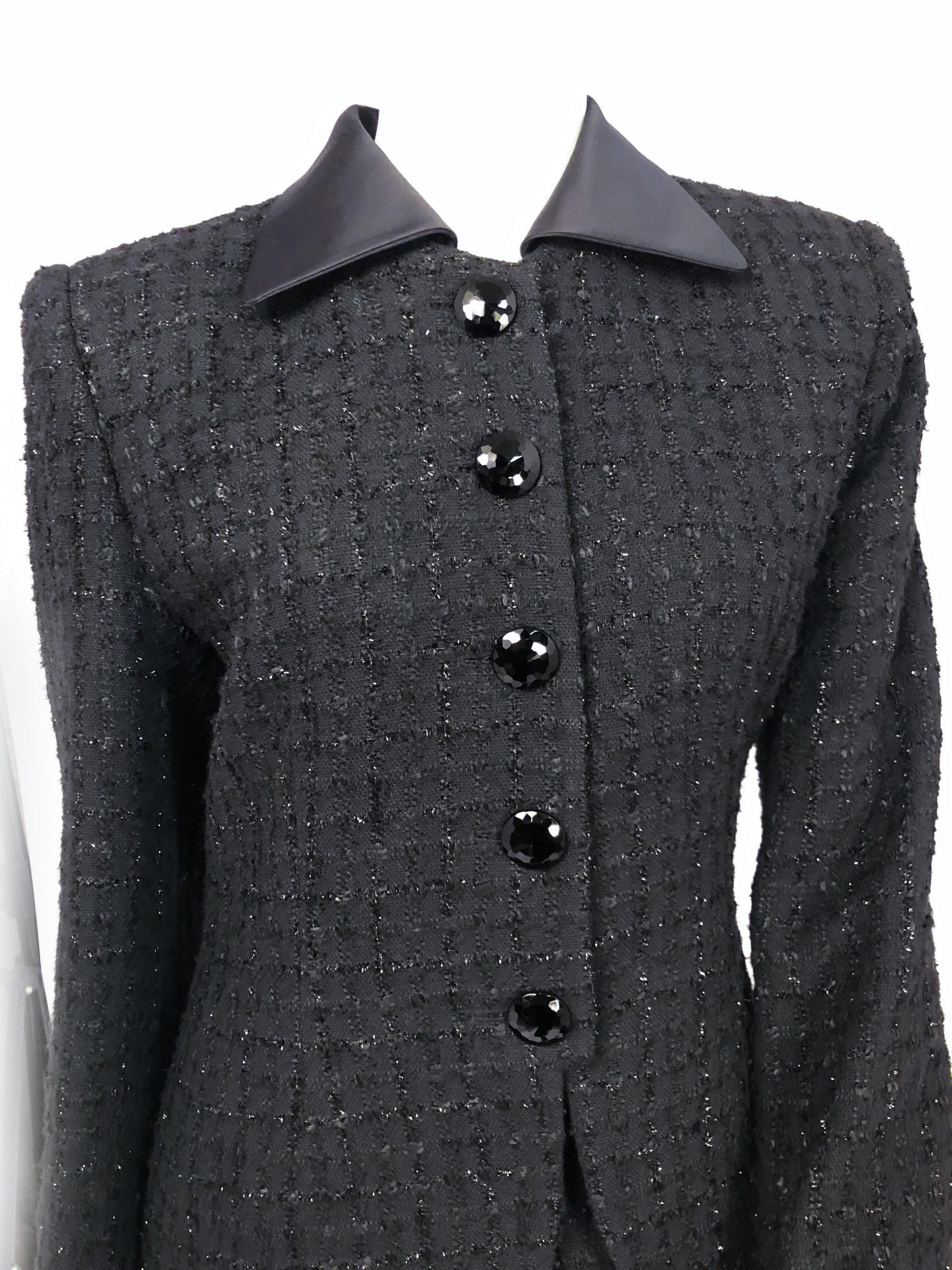 1990s Christian Dior Black and Metallic Tweed Suit In Good Condition In San Francisco, CA