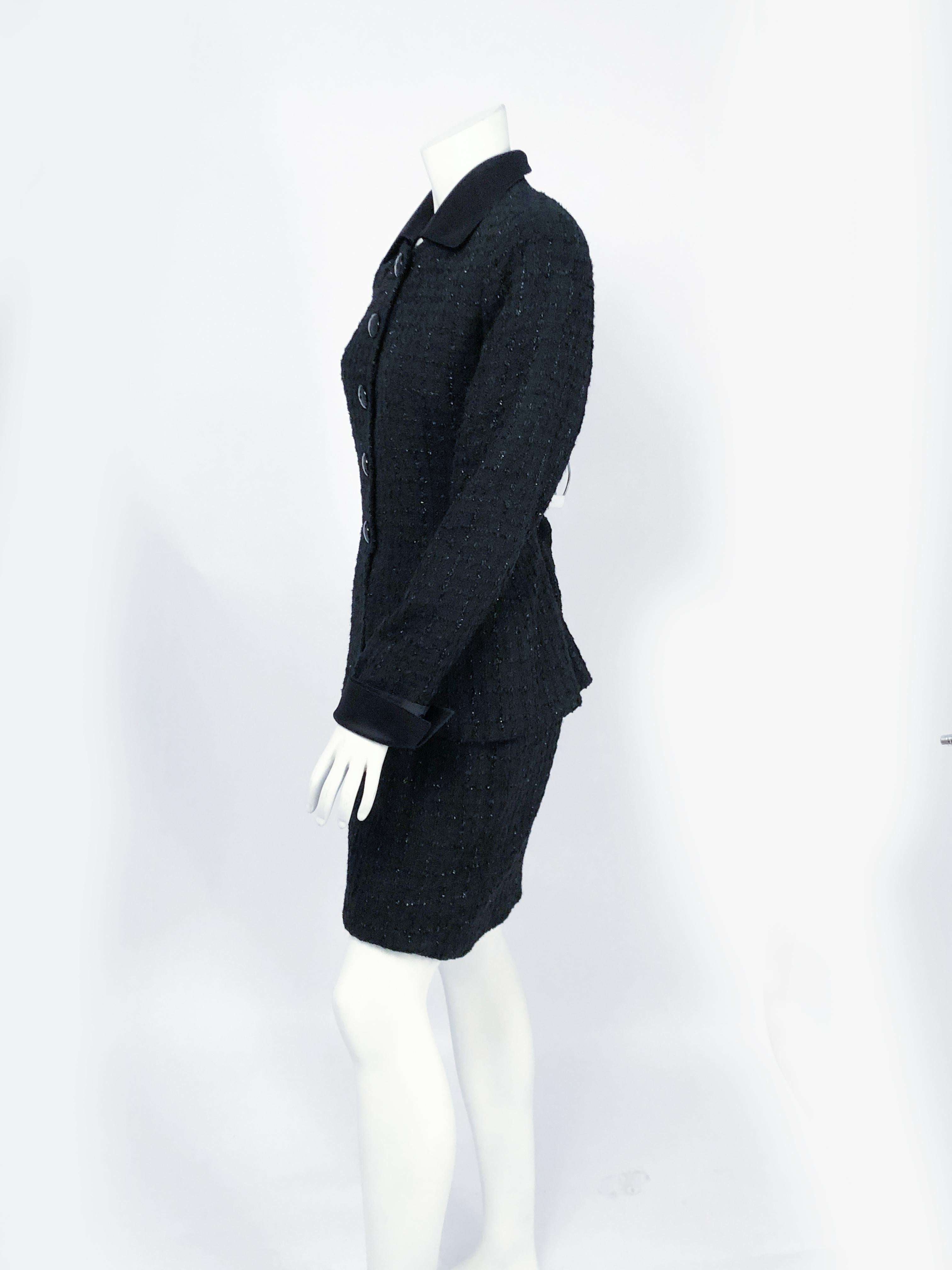 Women's 1990s Christian Dior Black and Metallic Tweed Suit