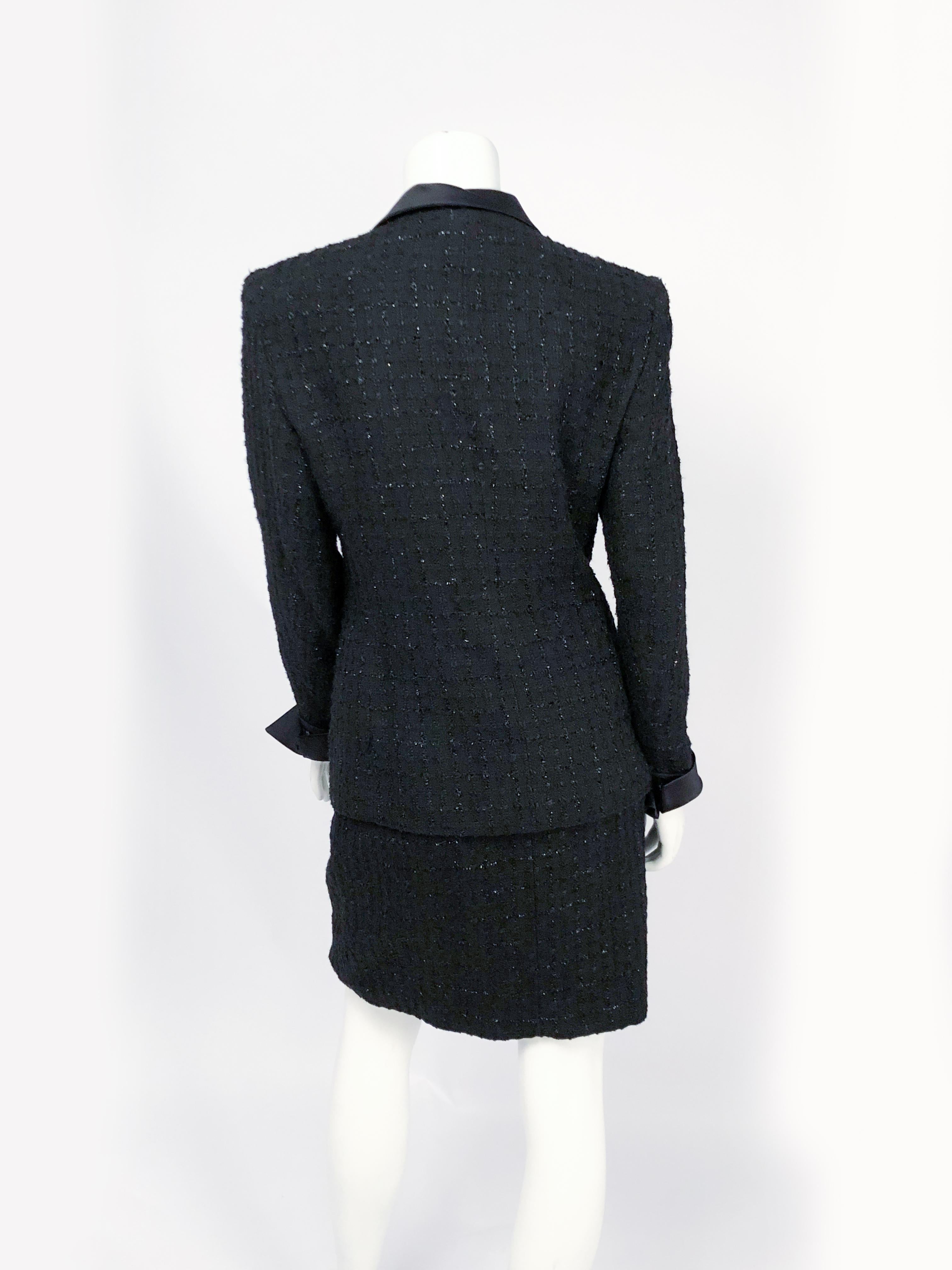 1990s Christian Dior Black and Metallic Tweed Suit 1