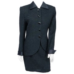 1990s Christian Dior Black and Metallic Tweed Suit