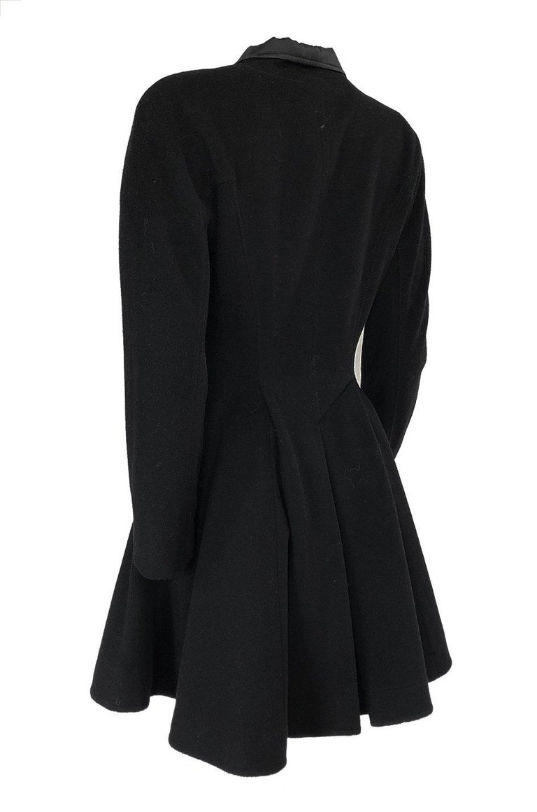 1990s Christian Dior Black Full Skirted Skater Coat W Satin Collar and ...